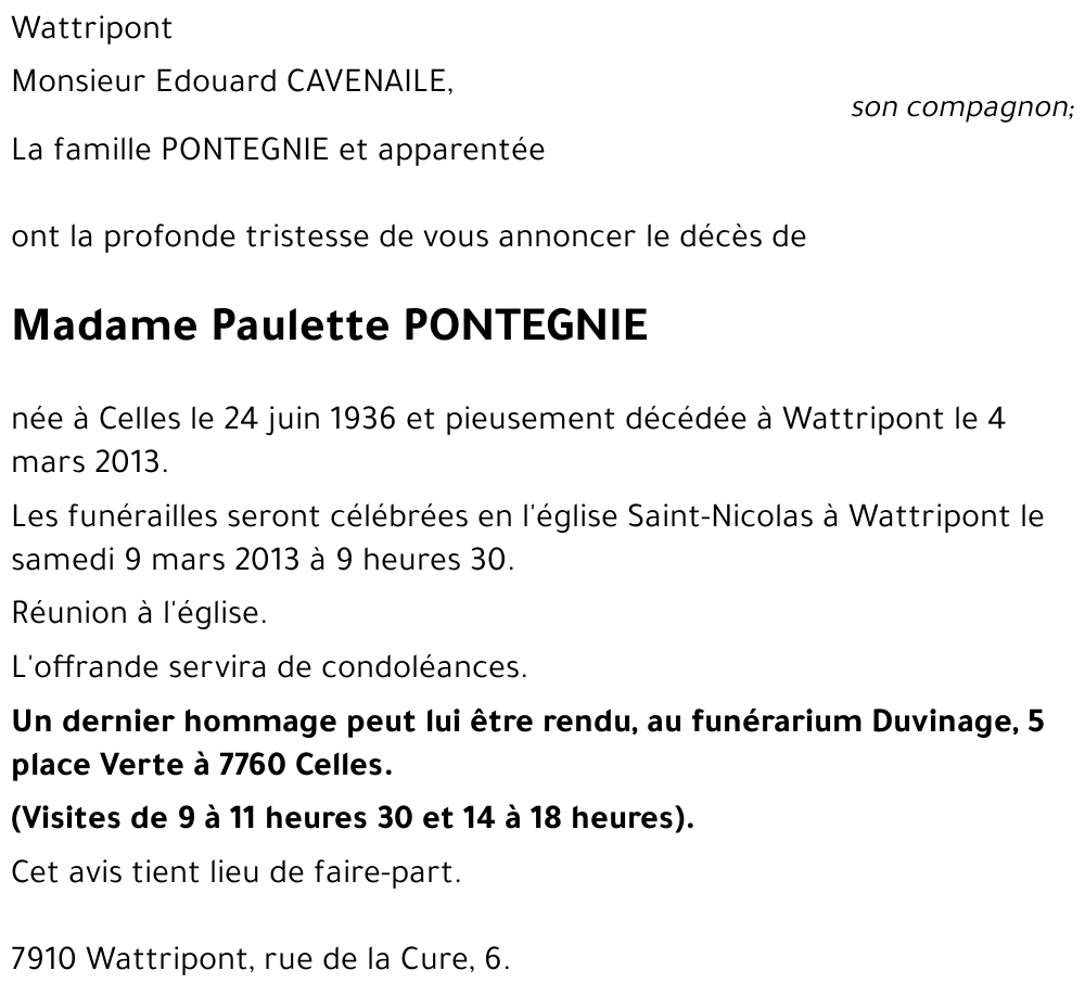 Paulette PONTEGNIE