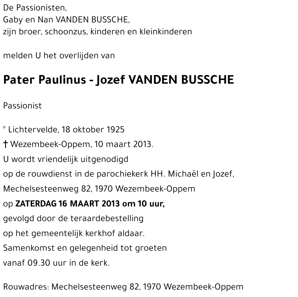 Paulinus - Jozef VANDEN BUSSCHE