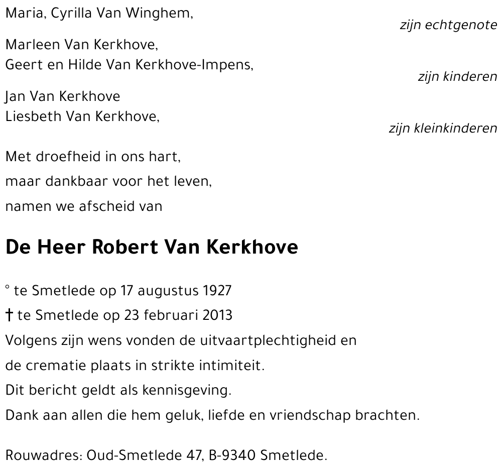 Robert VAN KERKHOVE