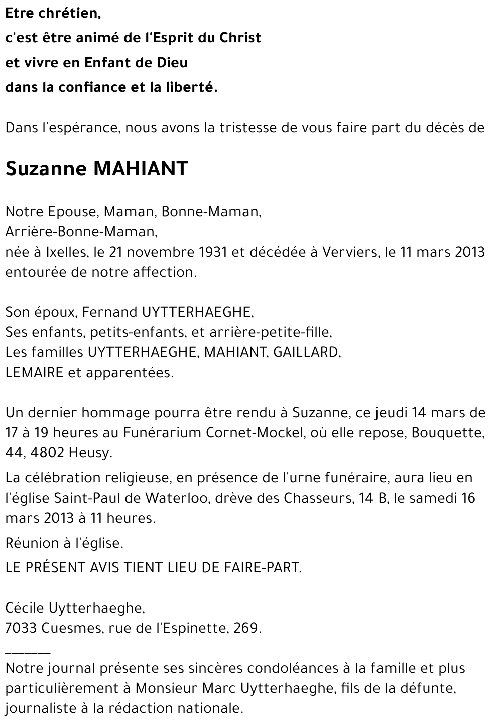 Suzanne MAHIANT