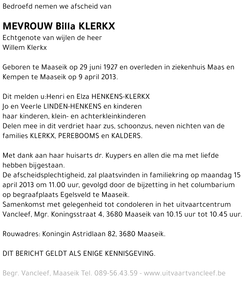 Billa Klerkx