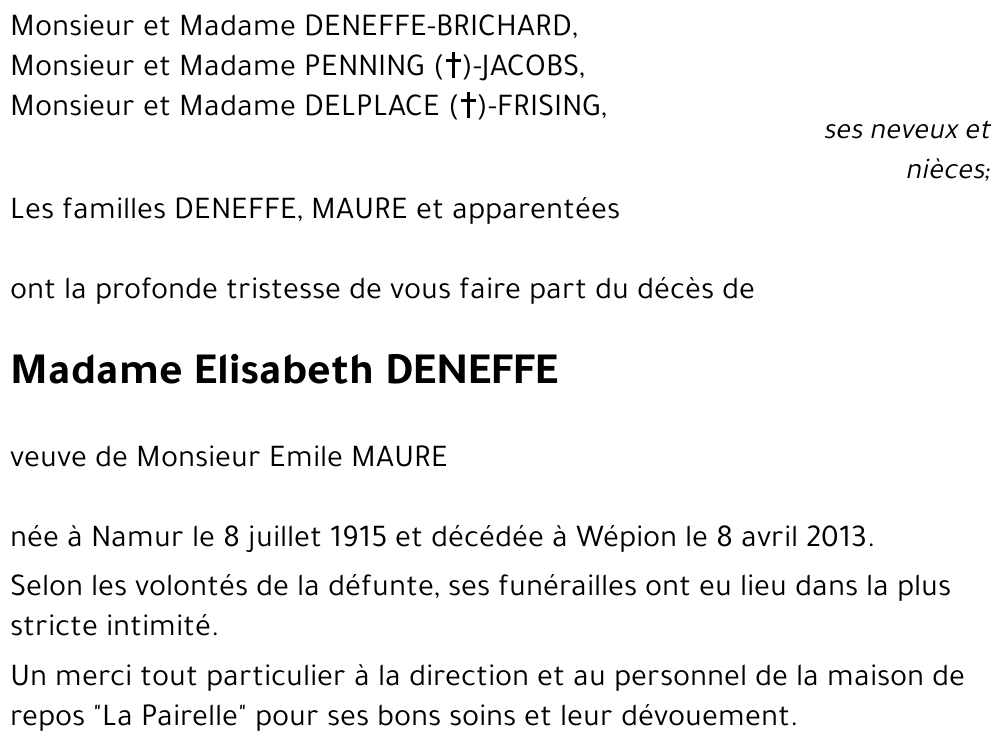 Elisabeth DENEFFE