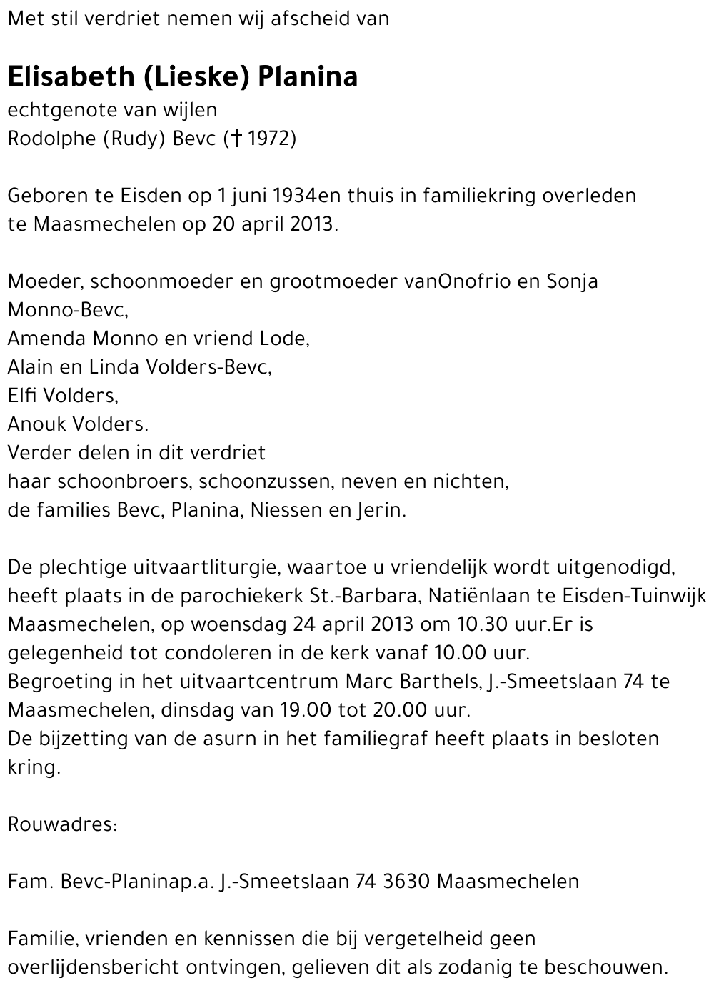 Elisabeth (Lieske) Planina