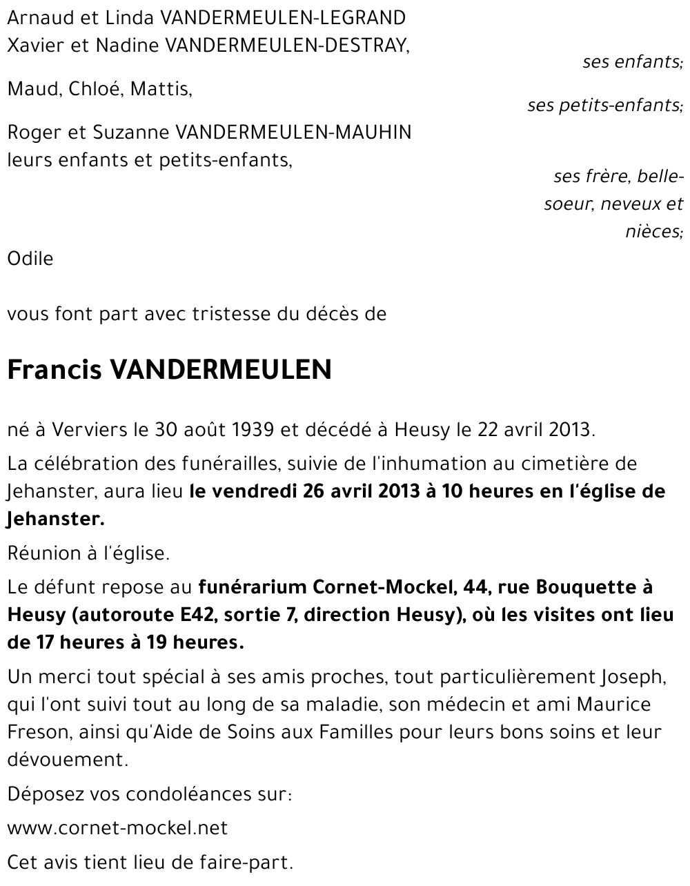 Francis VANDERMEULEN