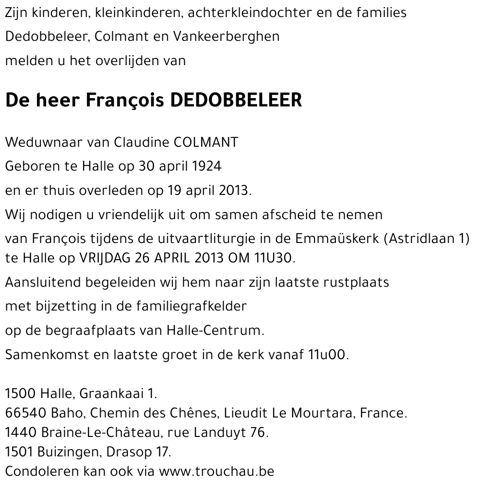 François DEDOBBELEER