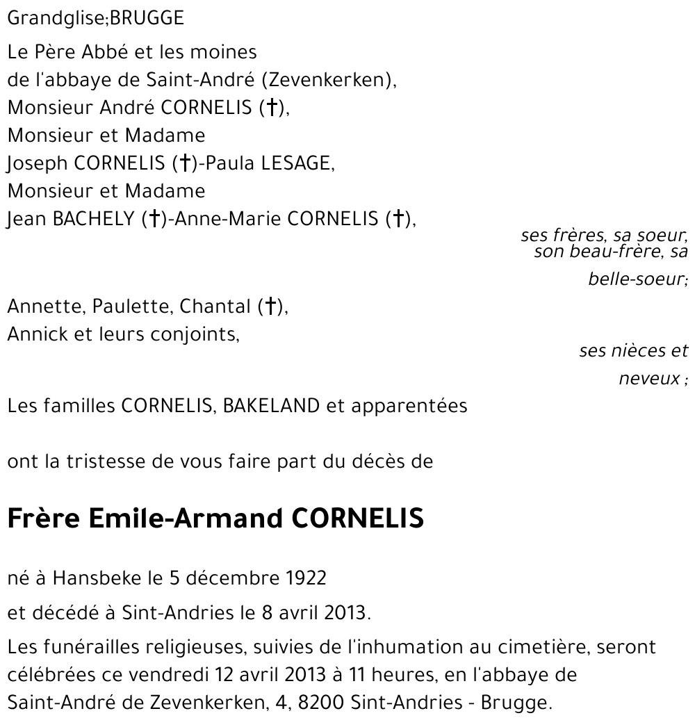 Frère Emile-Armand CORNELIS