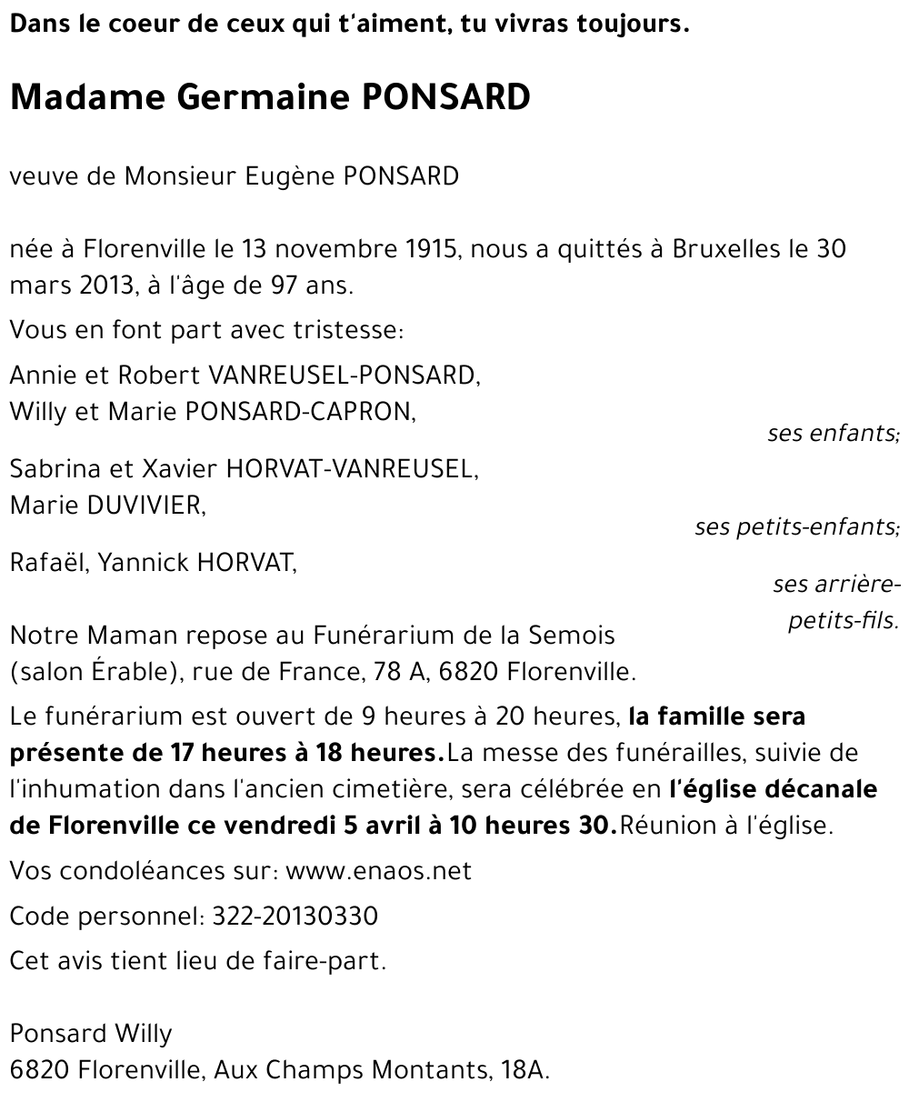 Germaine PONSARD