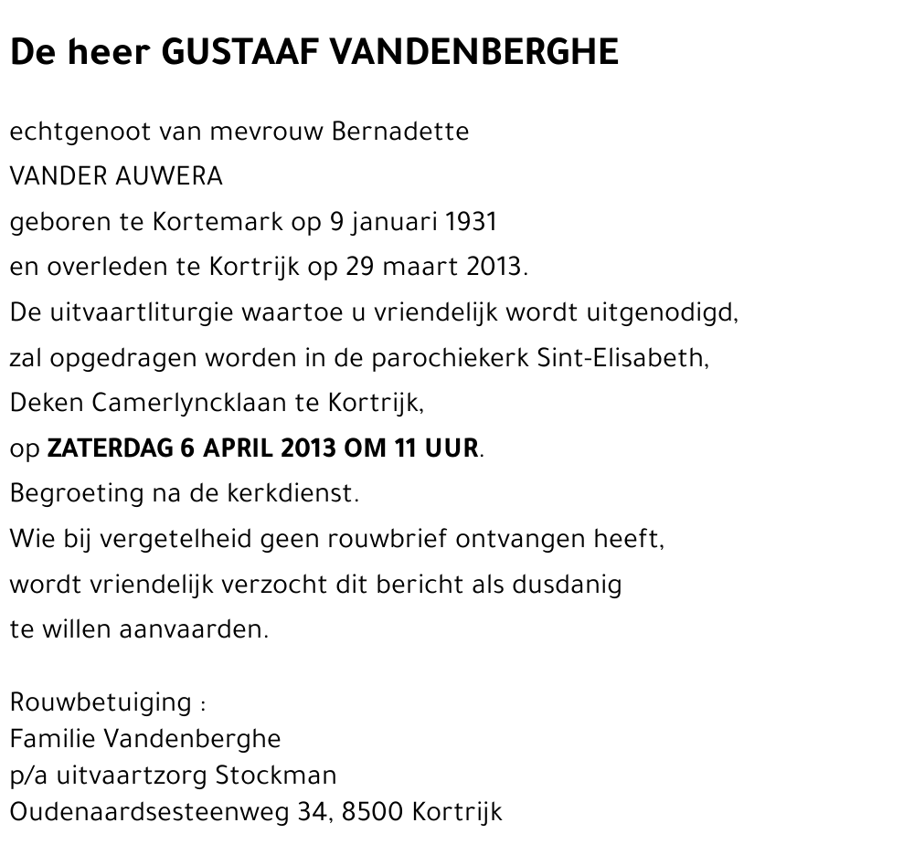 GUSTAAF VANDENBERGHE