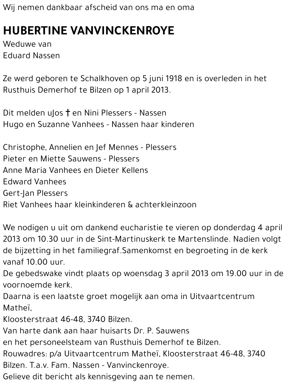 HUBERTINE VANVINCKENROYE