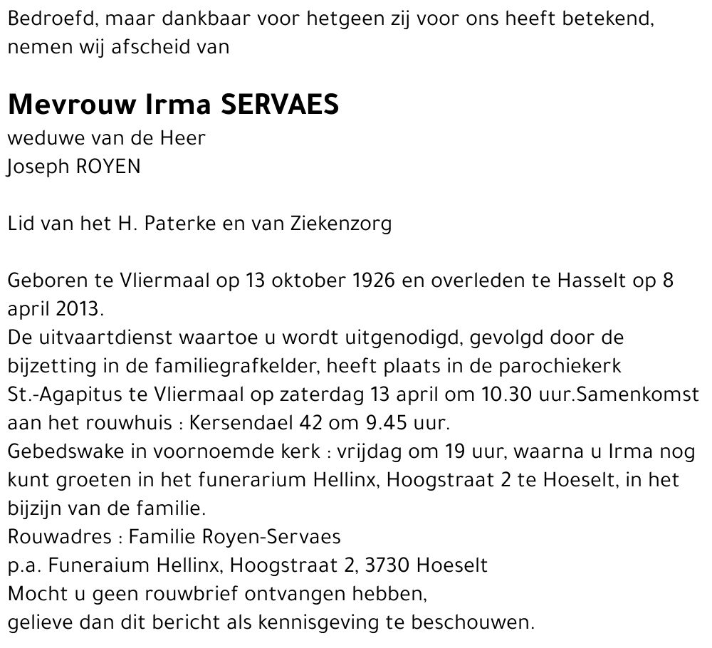 Irma SERVAES