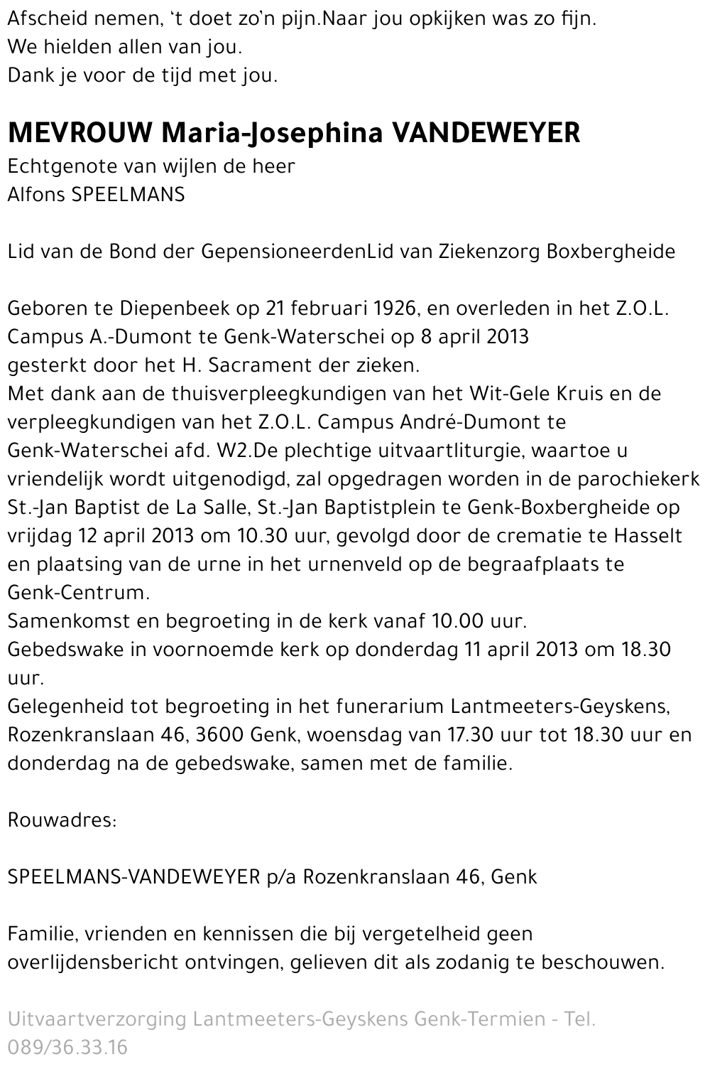 Maria-Josephina VANDEWEYER