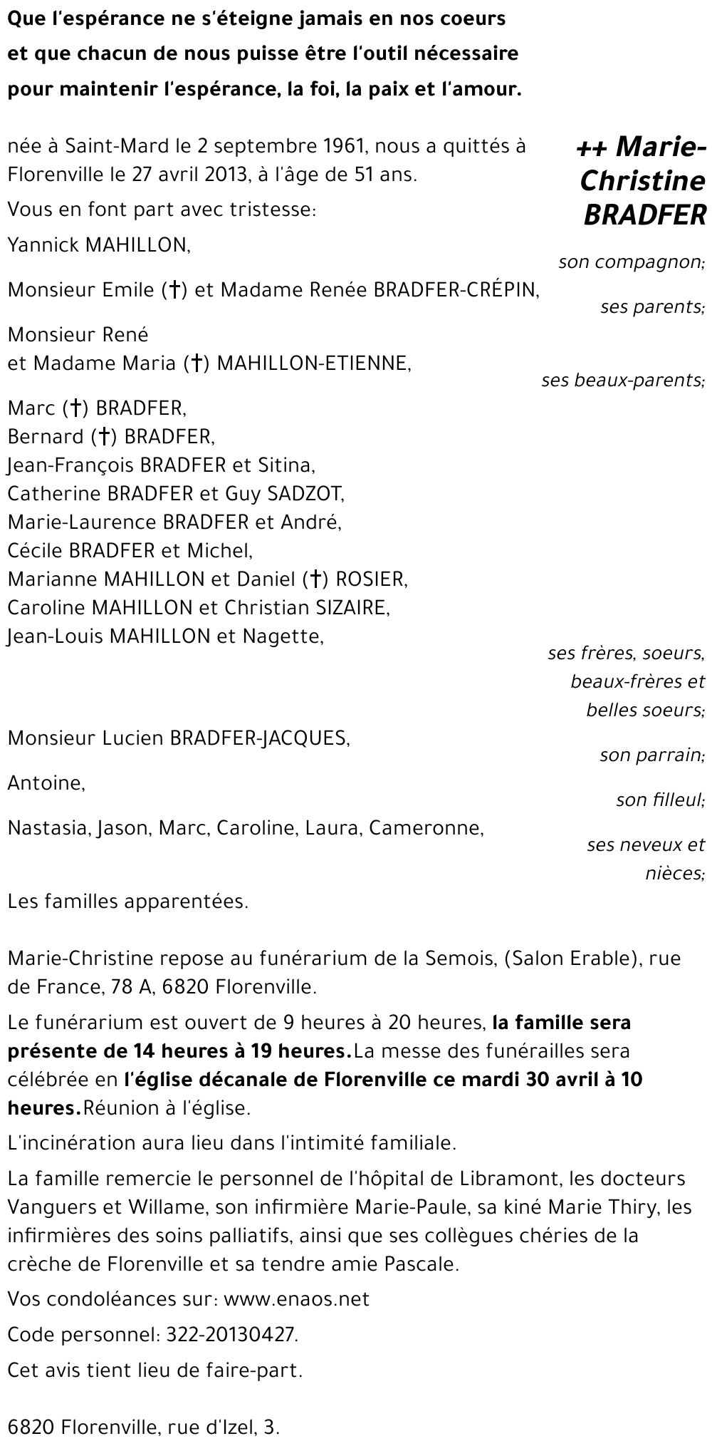 Marie-Christine BRADFER