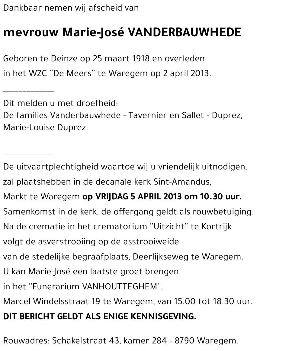 Marie-José VANDERBAUWHEDE