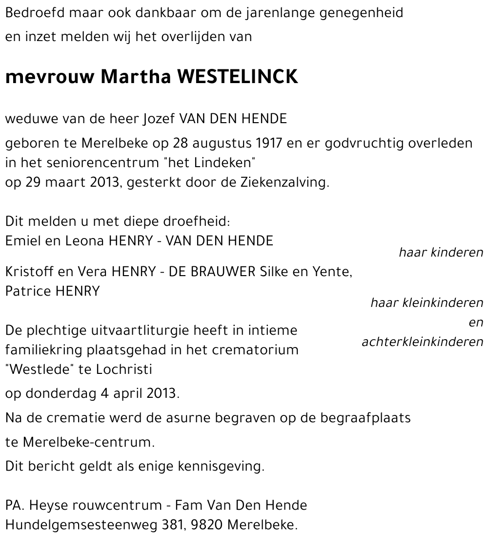 Martha WESTELINCK