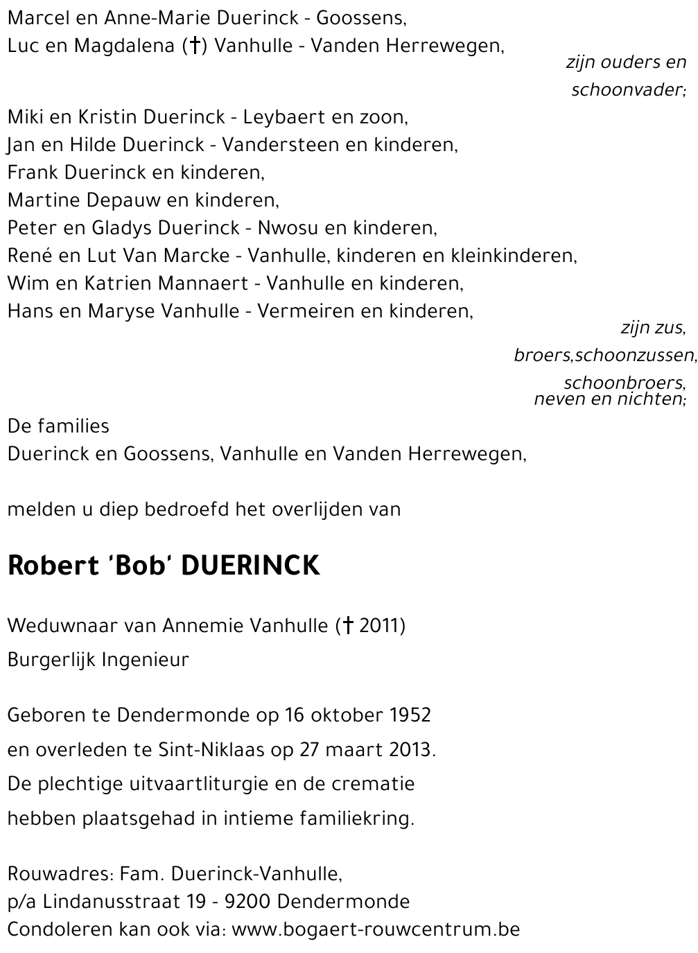 Robert 'Bob' Duerinck