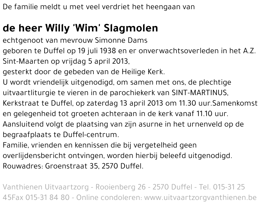 Willy 'Wim' Slagmolen