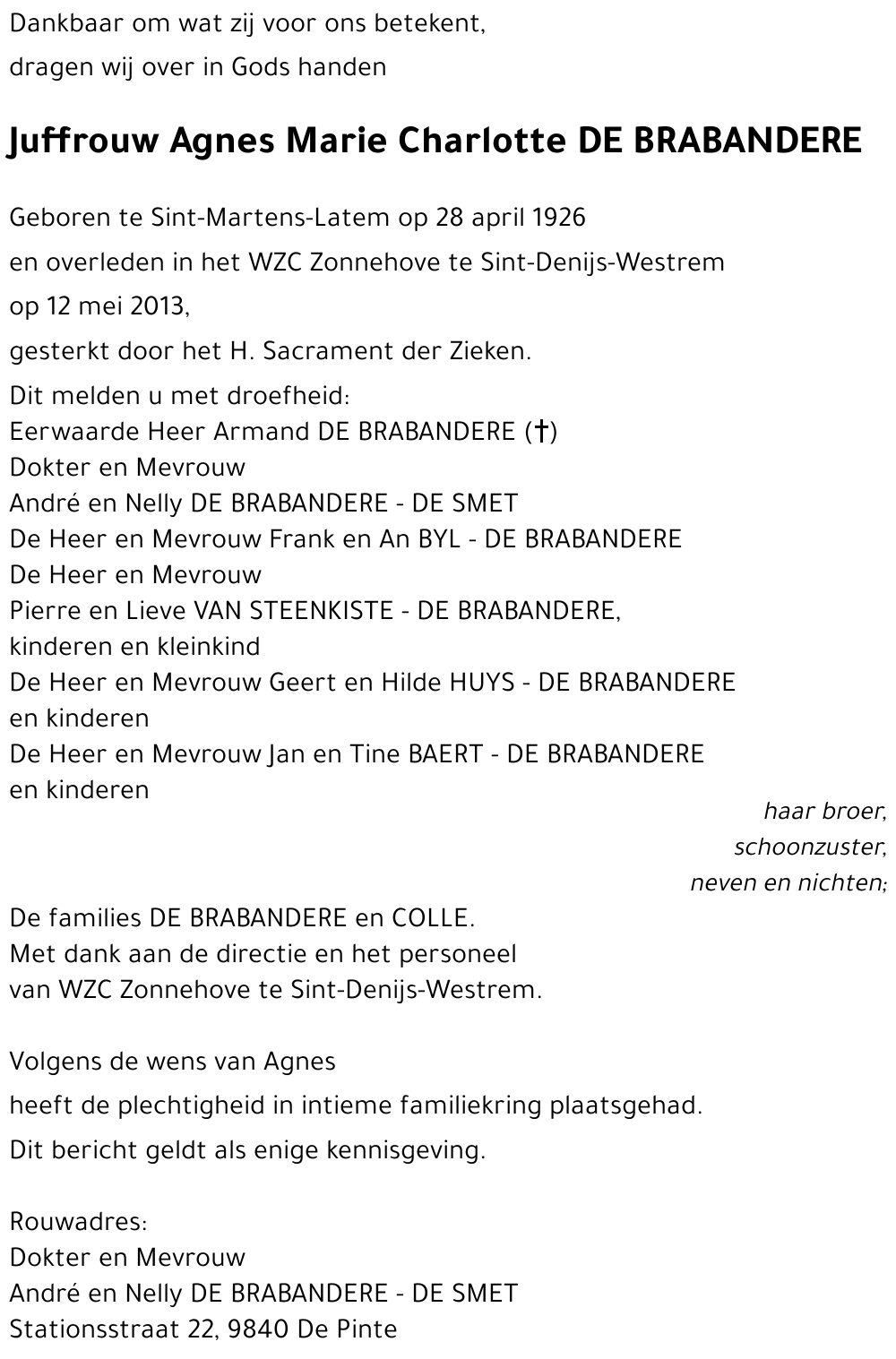 Agnes Marie Charlotte De Brabandere