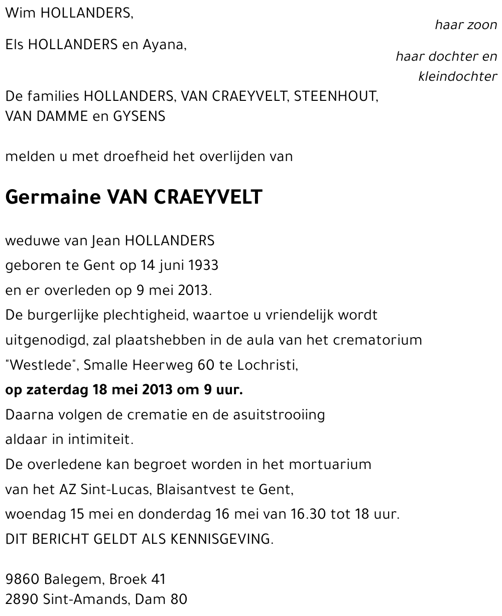 Germaine VAN CRAEYVELT