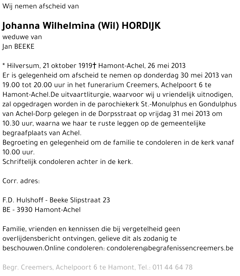 Johanna Wilhelmina Hordijk