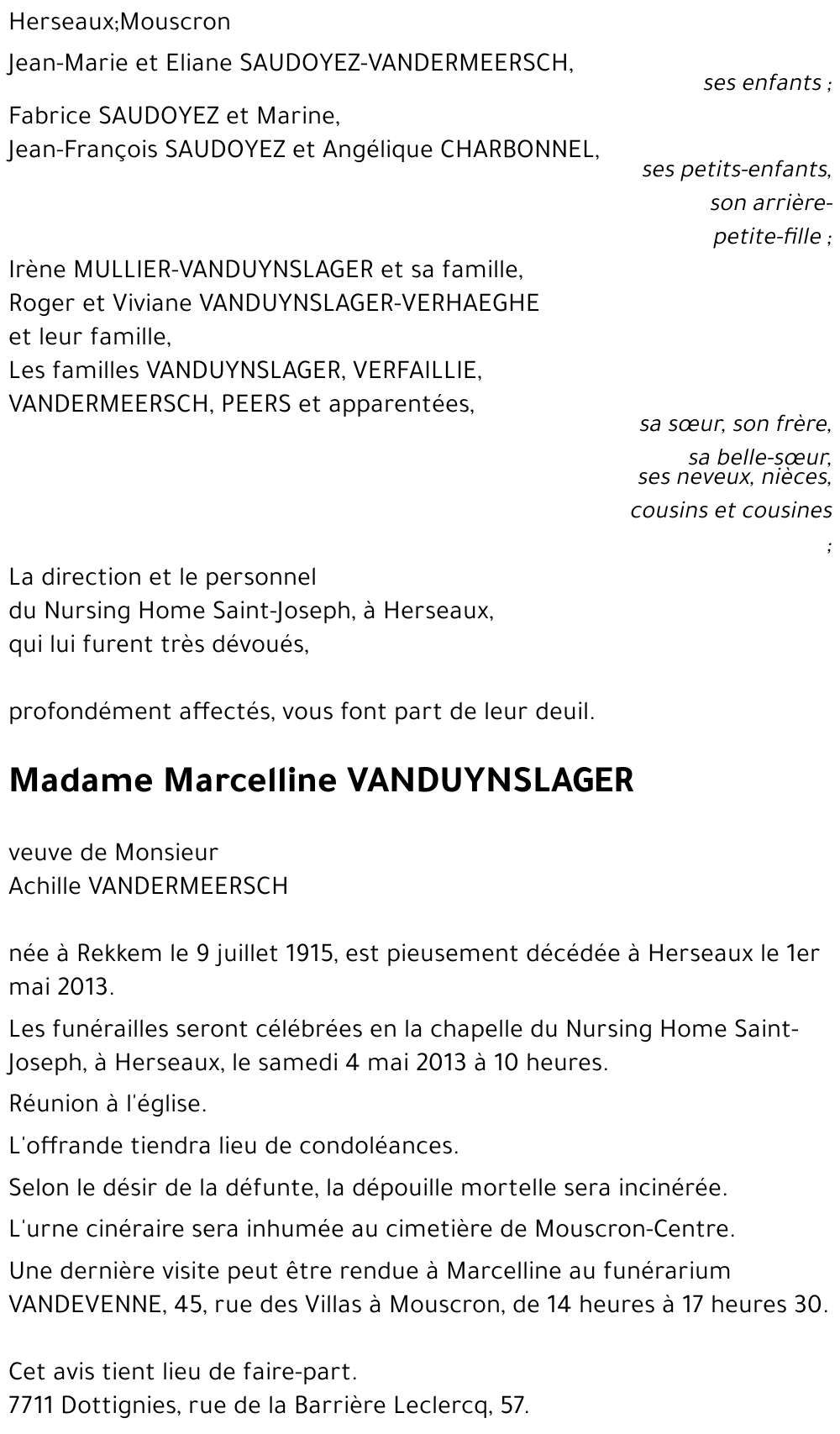 Marcelline VANDUYNSLAGER