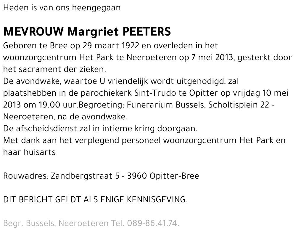 Margaretha 'Margriet' PEETERS