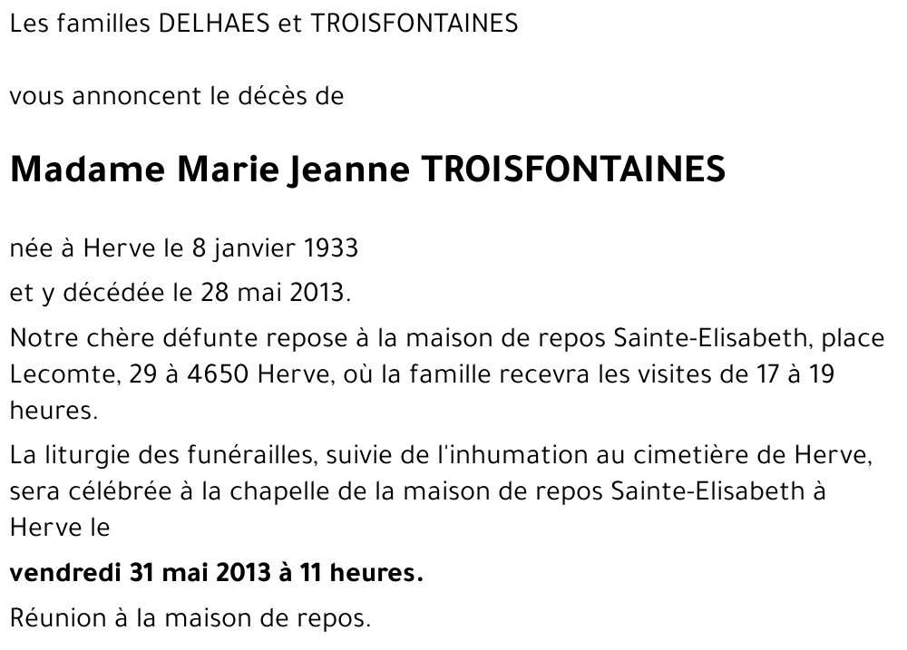 Marie Jeanne TROISFONTAINES