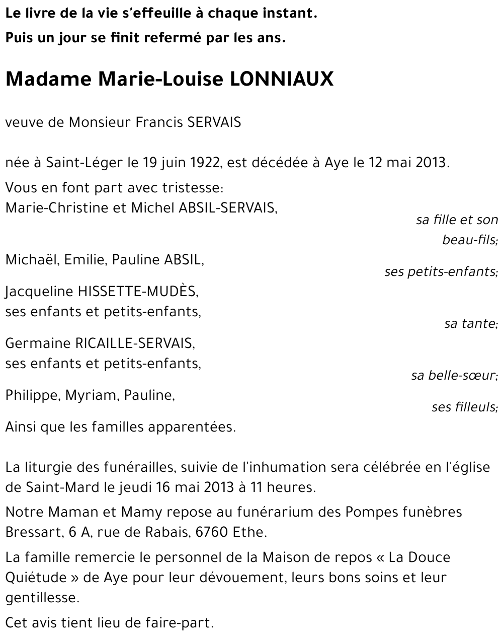 Marie-Louise LONNIAUX