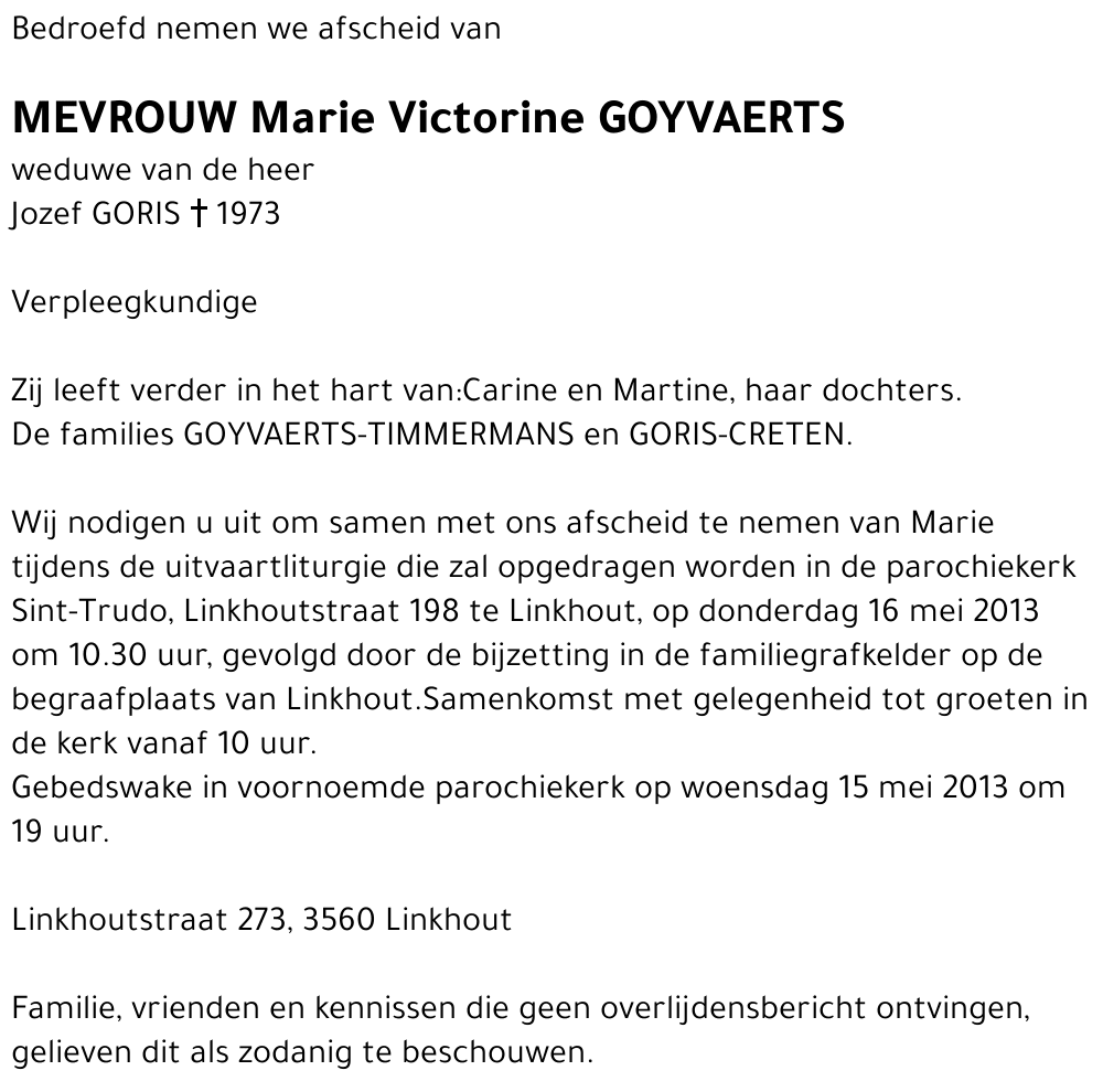 Marie Victorine GOYVAERTS