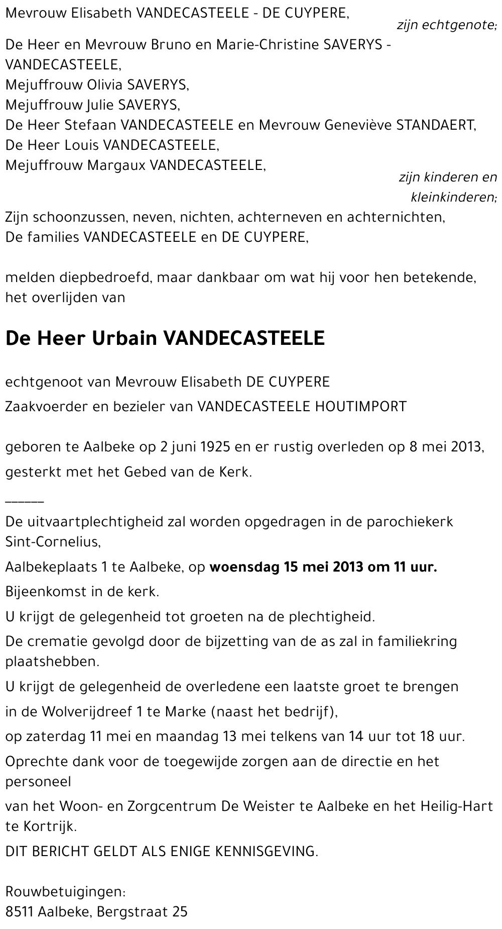 Urbain VANDECASTEELE