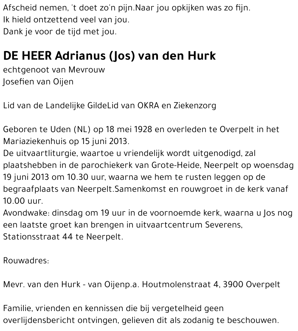 Adrianus (Jos) van den Hurk