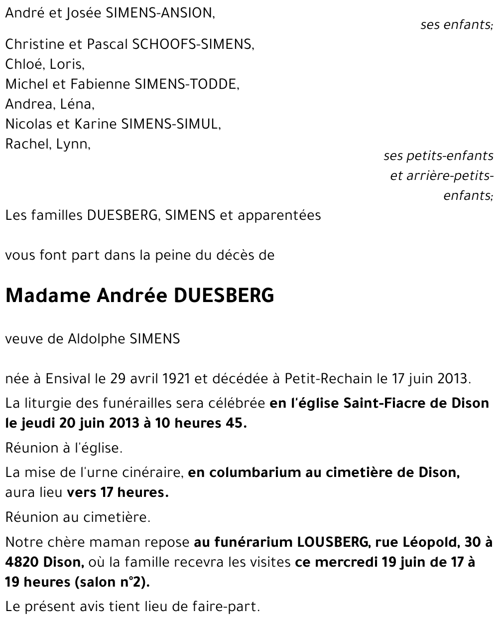 Andrée DUESBERG