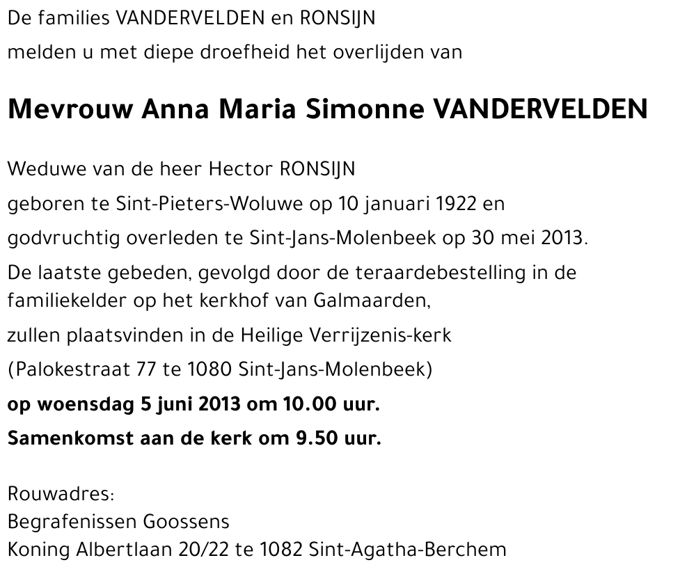 Anna Maria Simonne VANDERVELDEN