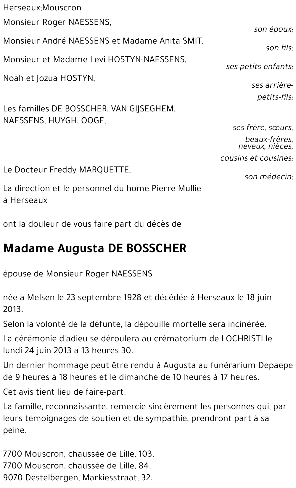 Augusta DE BOSSCHER
