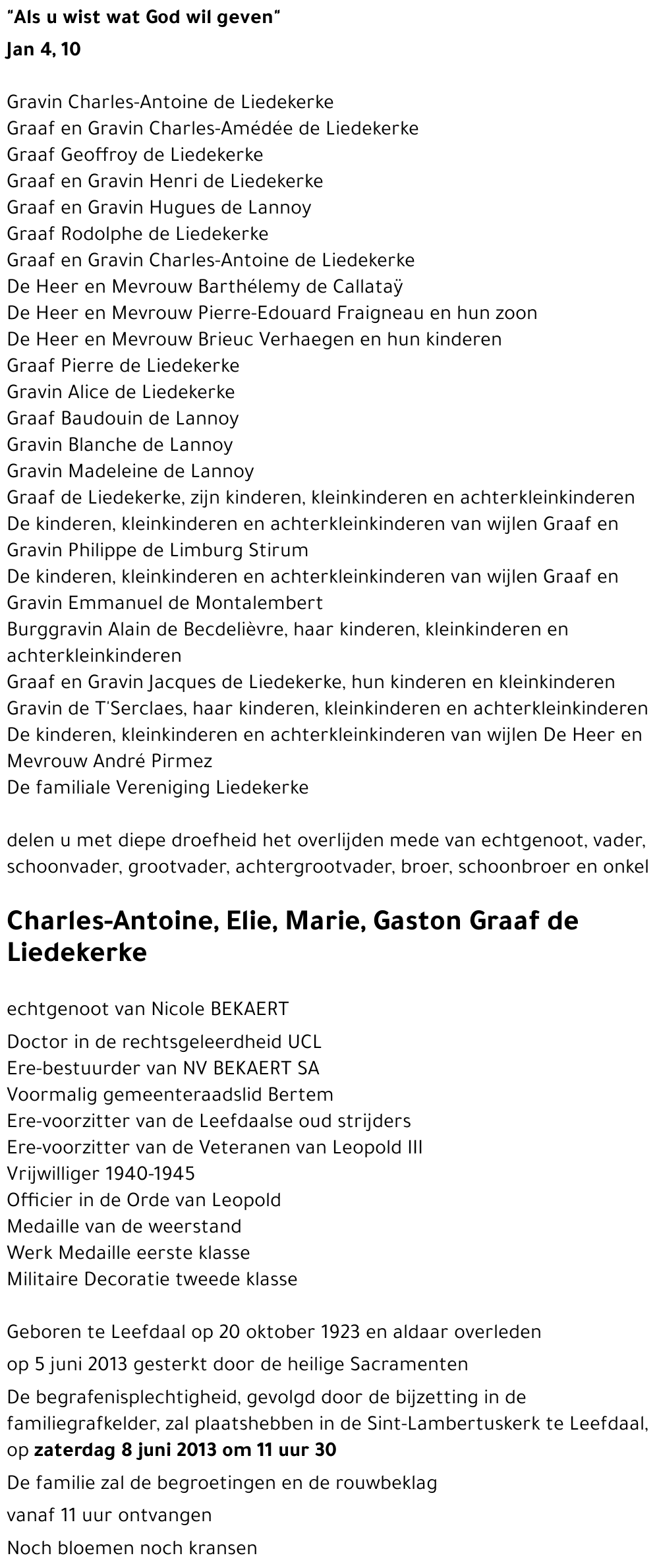 Charles-Antoine, Elie, Marie, Gaston Graaf de Liedekerke