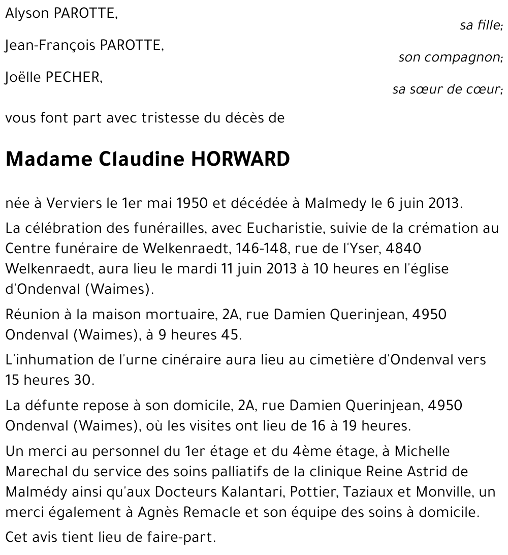 Claudine HORWARD
