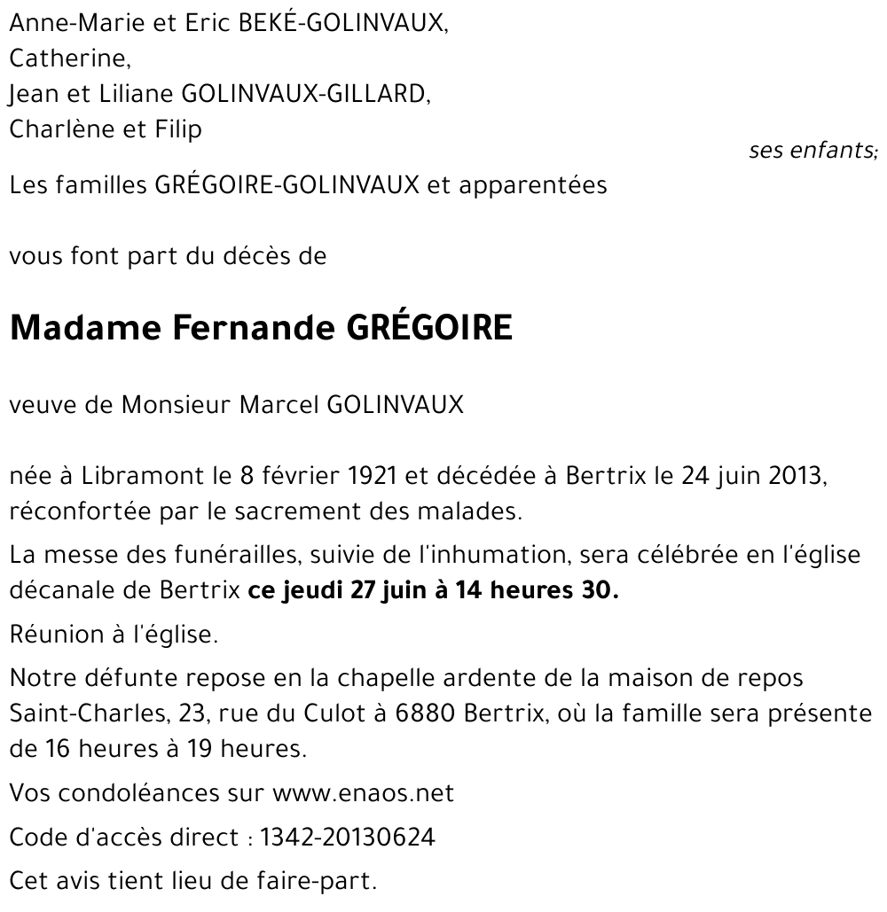 Fernande GRÉGOIRE