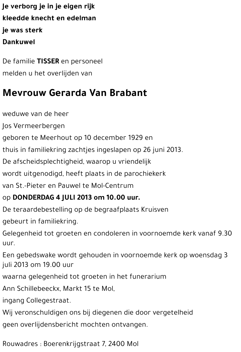 Gerarda VAN BRABANT