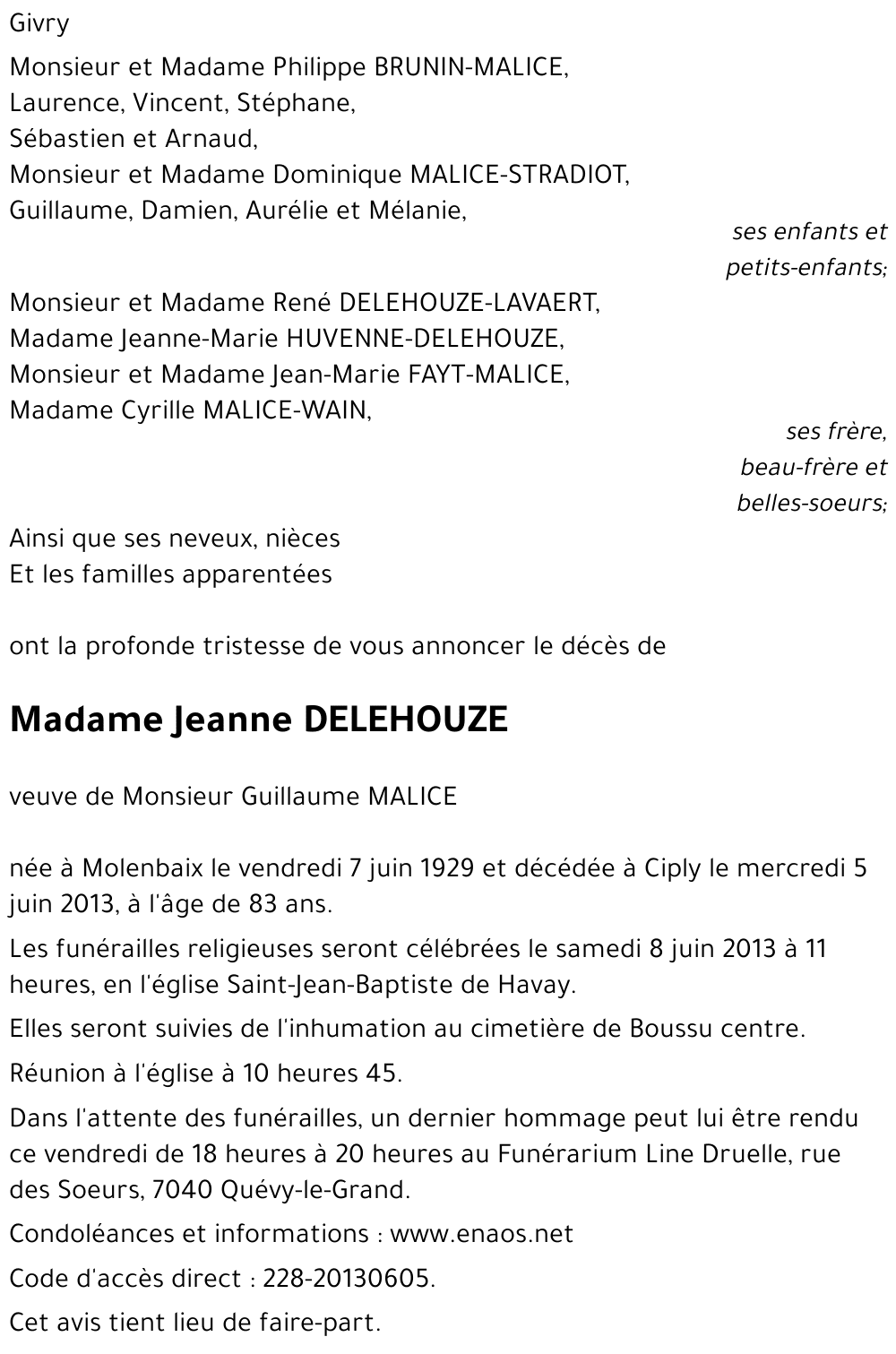 Jeanne DELEHOUZE