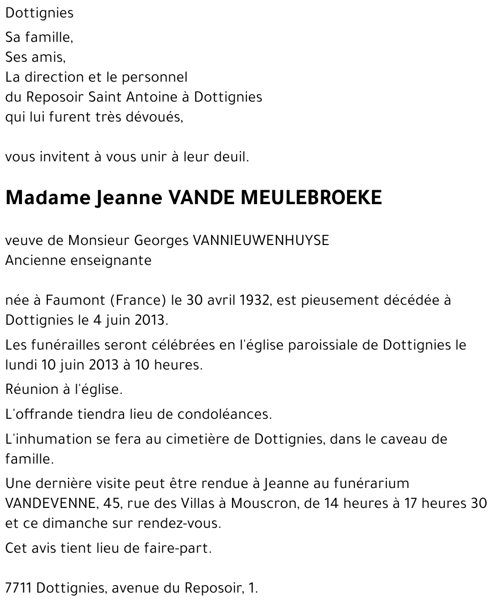 Jeanne VANDE MEULEBROEKE