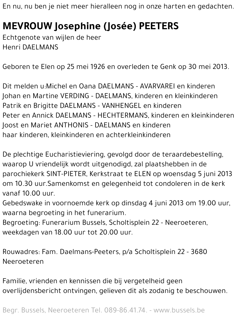 Josephine (Josée) PEETERS