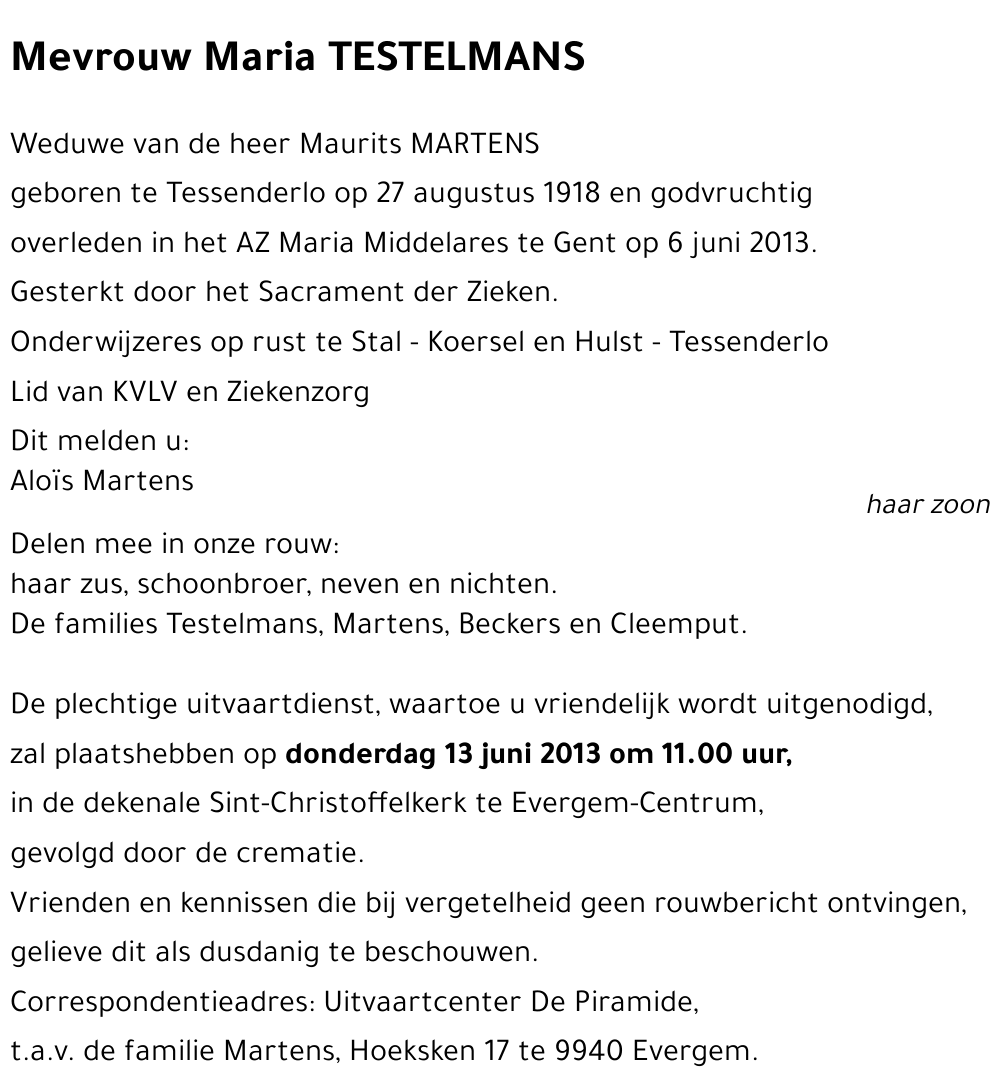 Maria TESTELMANS