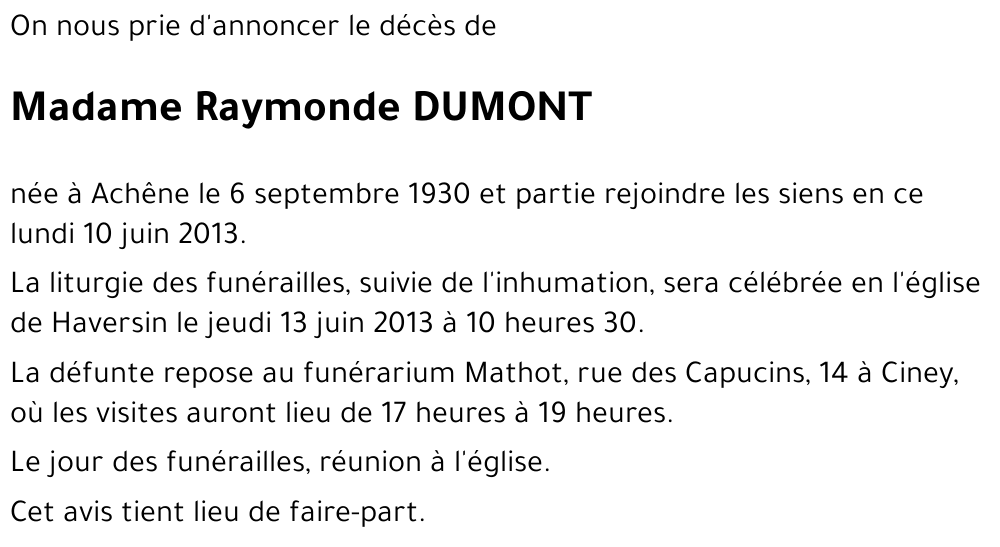 Raymonde DUMONT