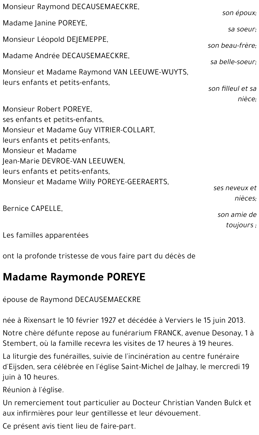 Raymonde POREYE