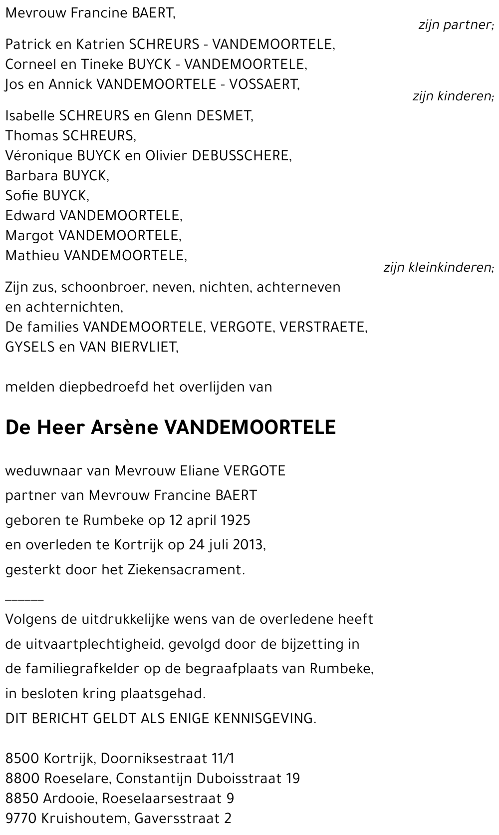 Arsène VANDEMOORTELE