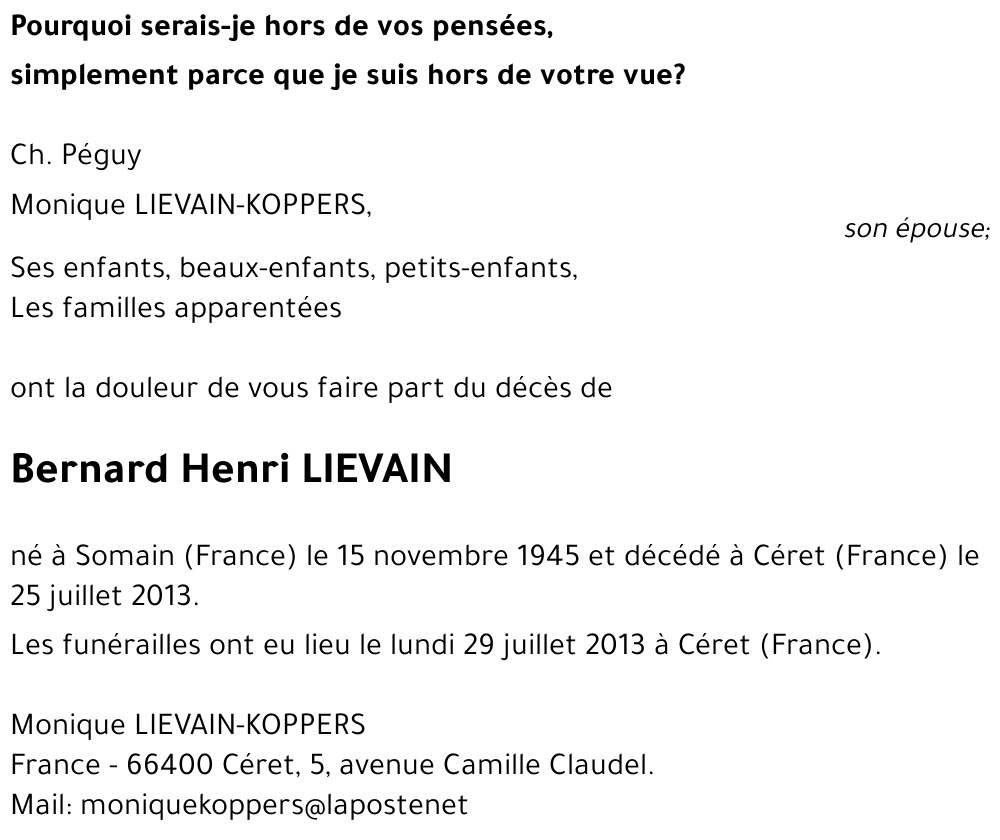 Bernard Henri LIEVAIN
