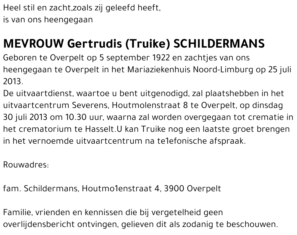 Gertrudis (Truike) Schildermans