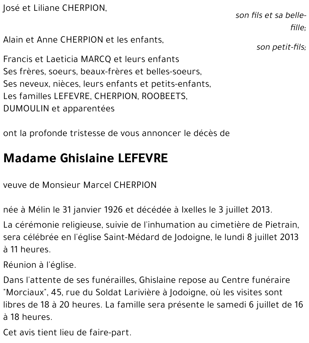 Ghislaine LEFEVRE