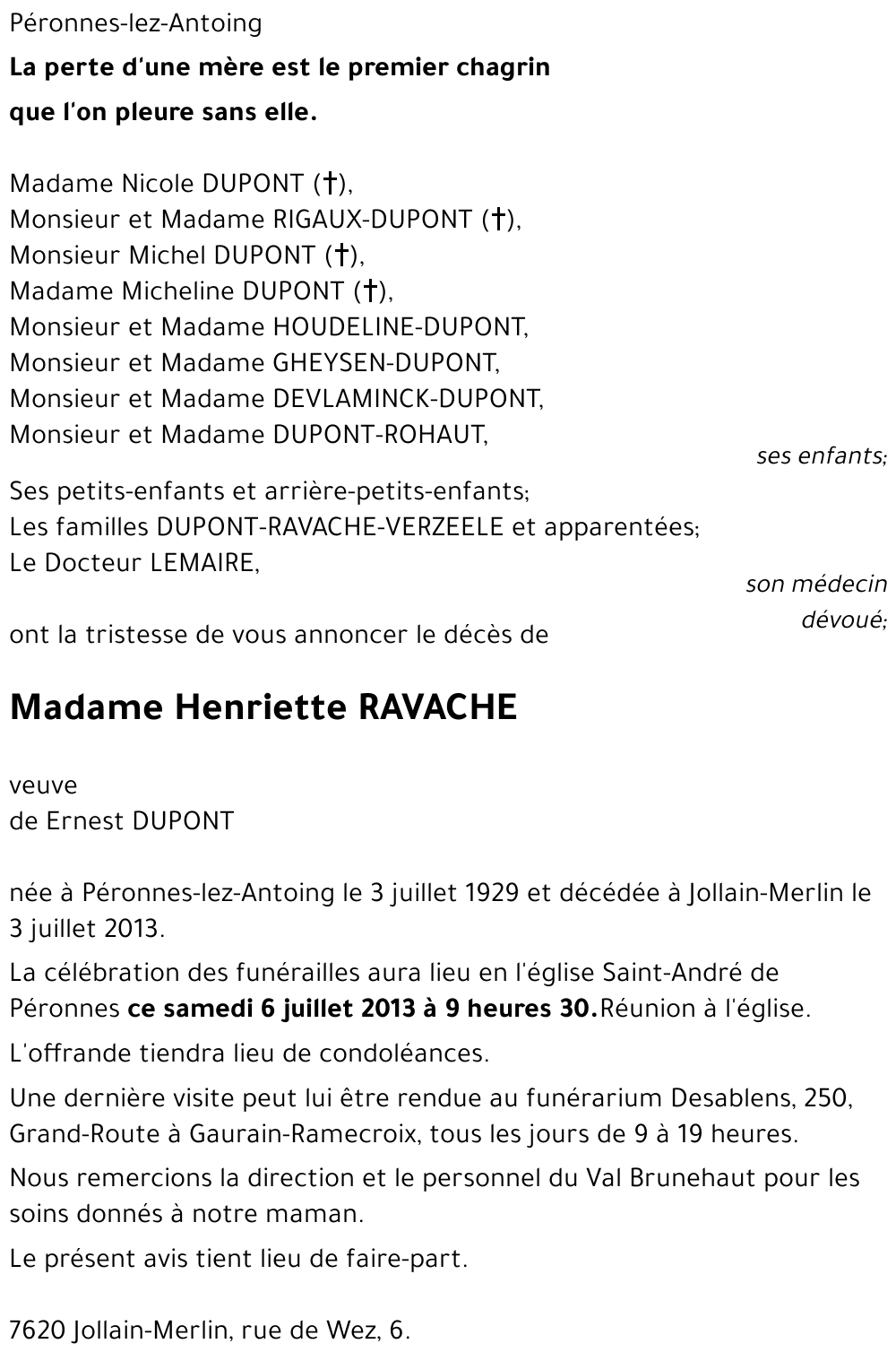 Henriette RAVACHE