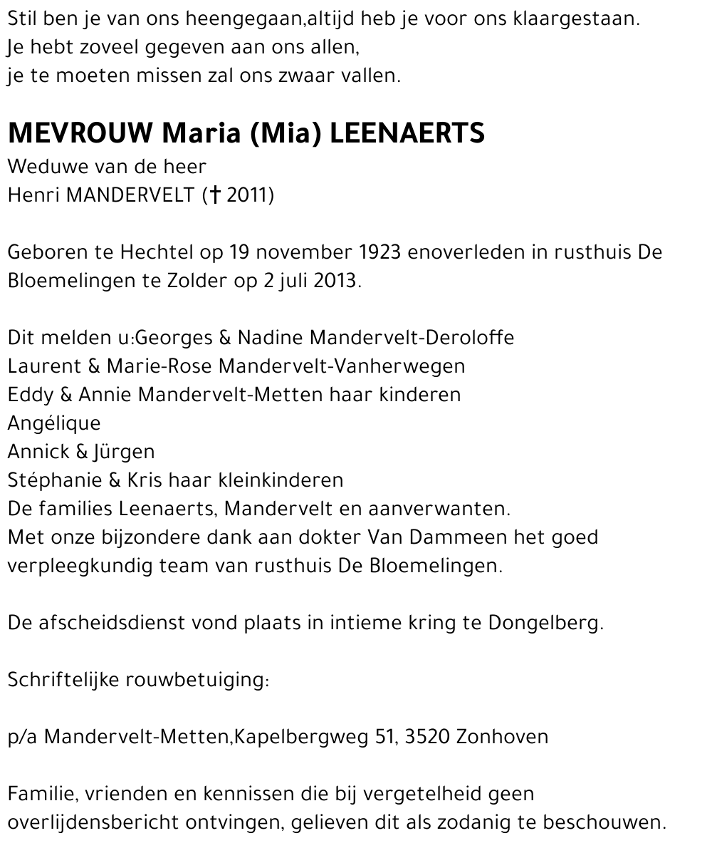 Maria (Mia) Leenaerts