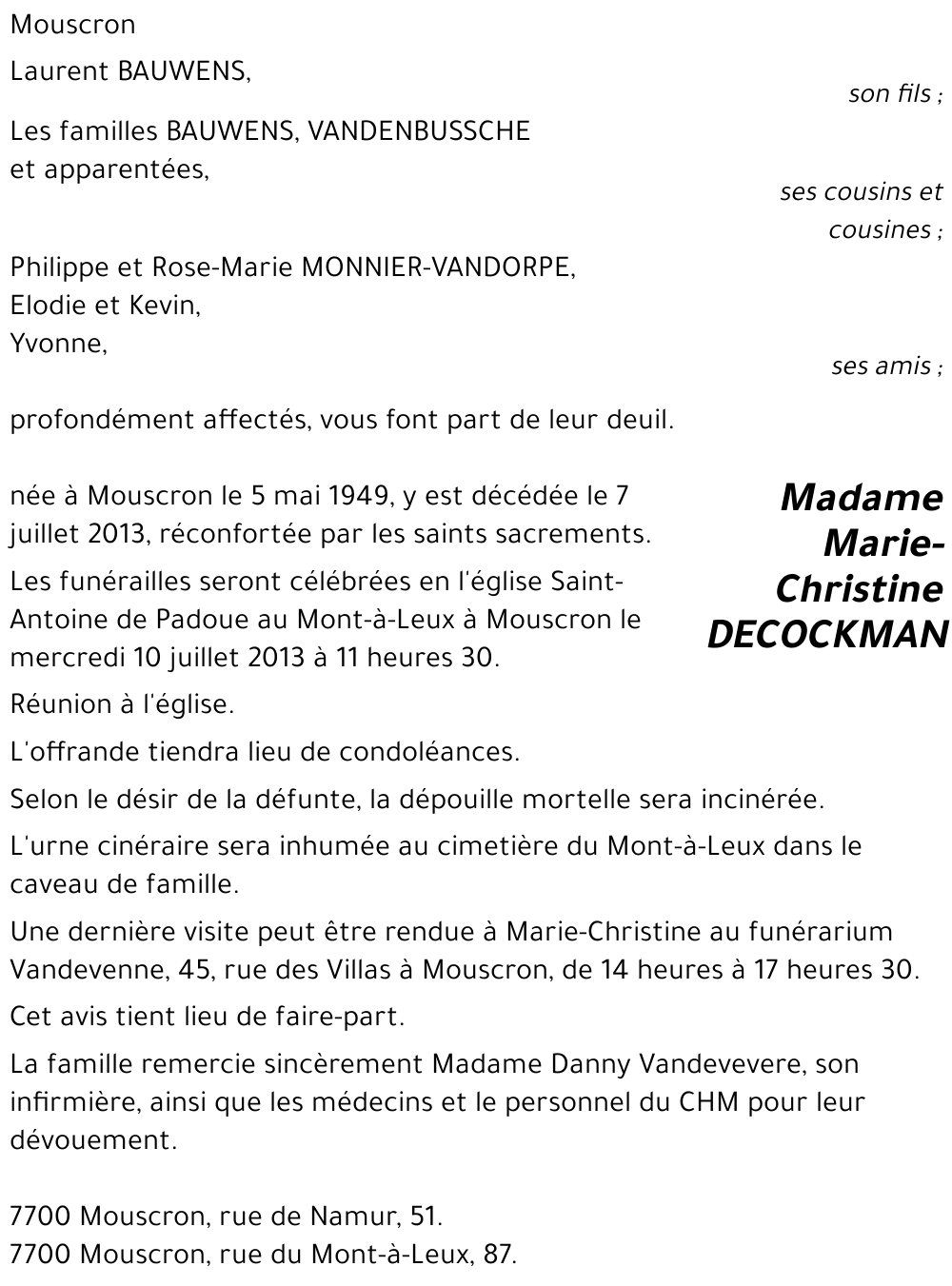 Marie-Christine DECOCKMAN